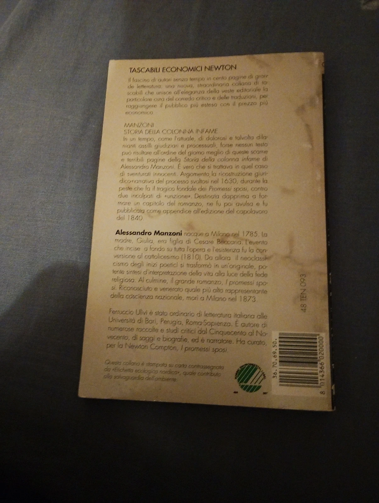Libro Storia della colonna infame Alessandro Manzoni (100 pagine 1000 lire)